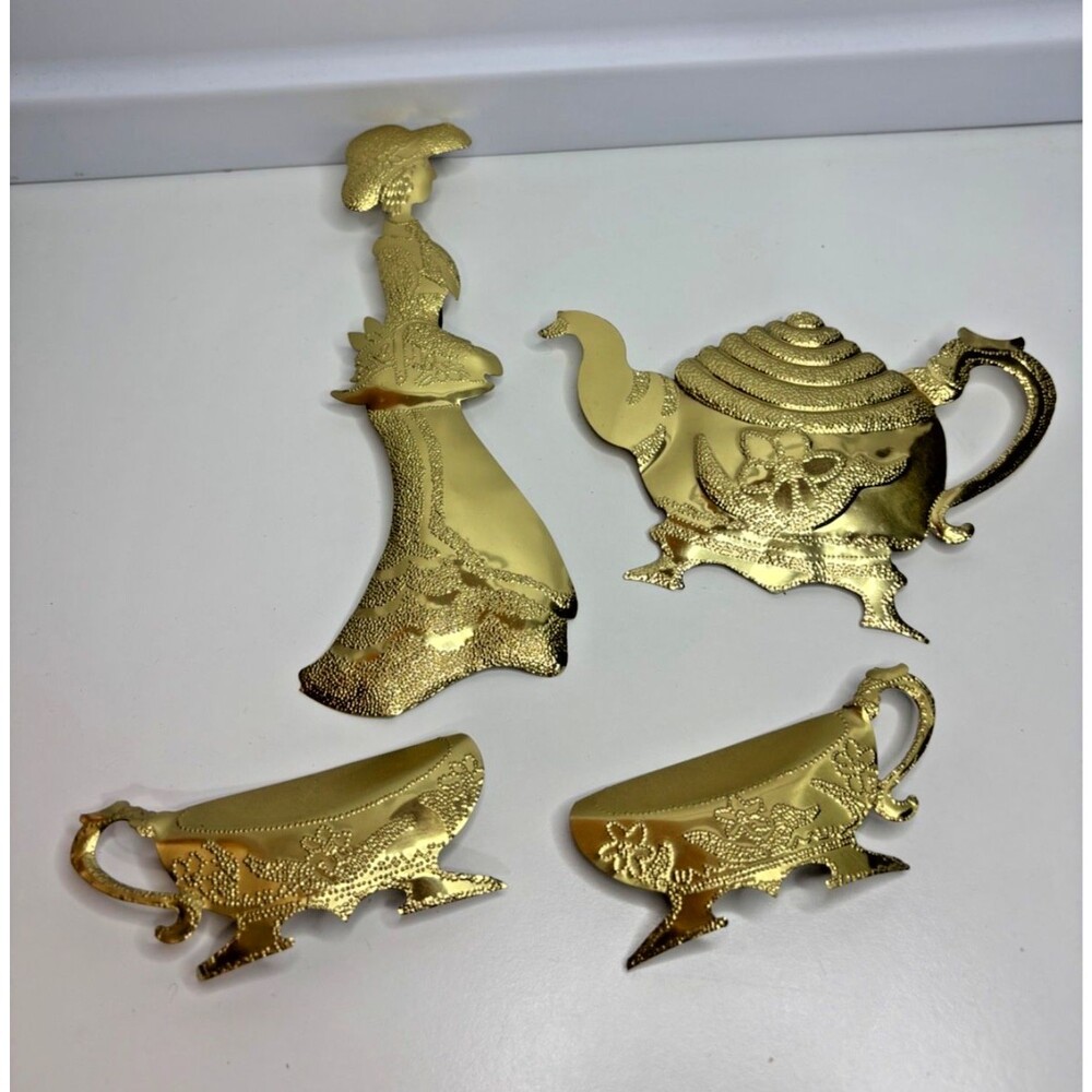 Victorian lady and TEA SET Brass Wall Plaque Accents